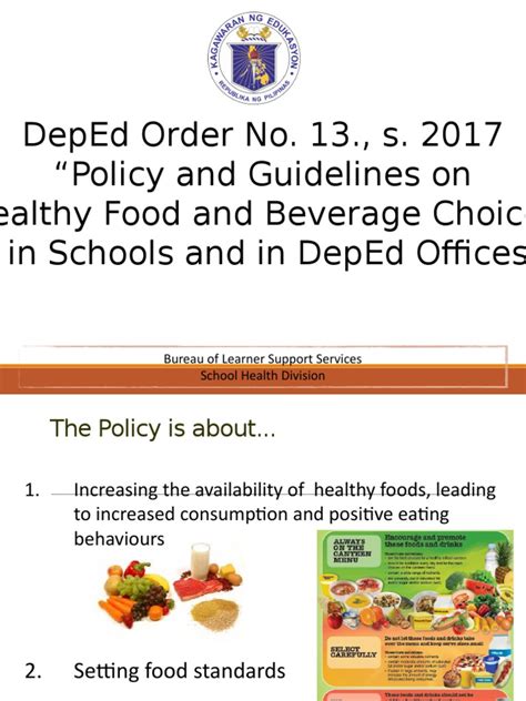deped order 13 s. 2017|DepEd Order No. 13 s.2017 Policy guidelines on the Healthy food .
